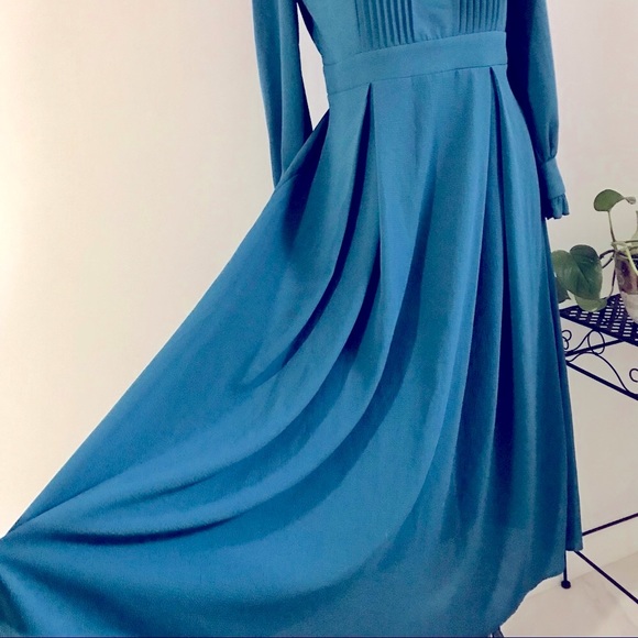 Teal Blue Long Sleeve Cocktail Dress - Picture 3 of 16